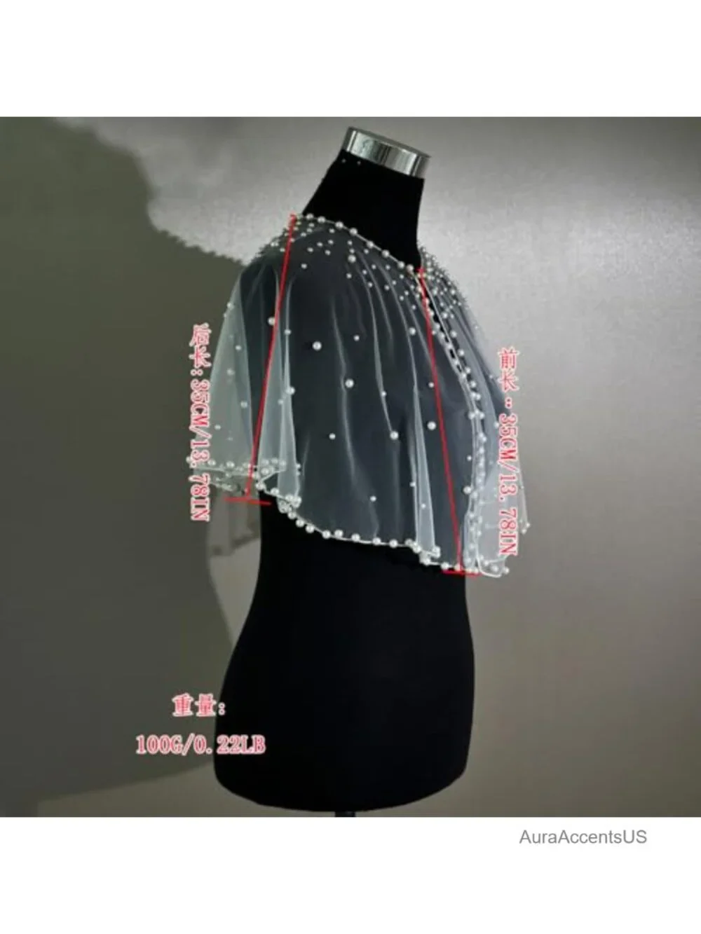 Pearl Tulle Sheer Bridal Cape Shawl Wrap Women Elegant Party Shoulder Cover Up